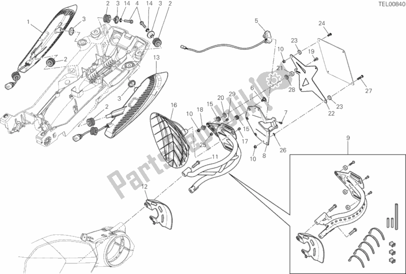 Wszystkie części do 27a - Uchwyt Tablicy Rejestracyjnej - ? Wiat? O Tylne Ducati Diavel Thailand 1200 2014